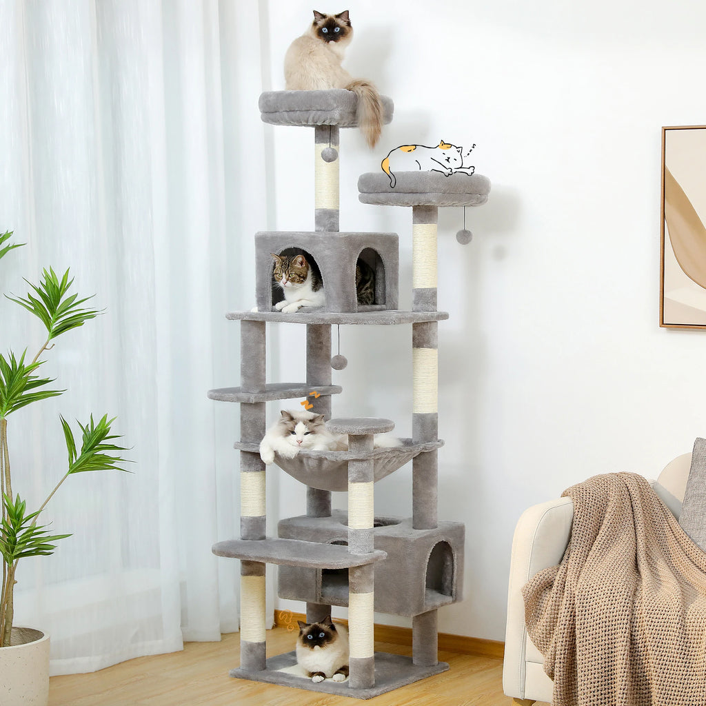 Tall Multi-level Cat Tree Tower With Scratching Posts, Hammock, and Perches