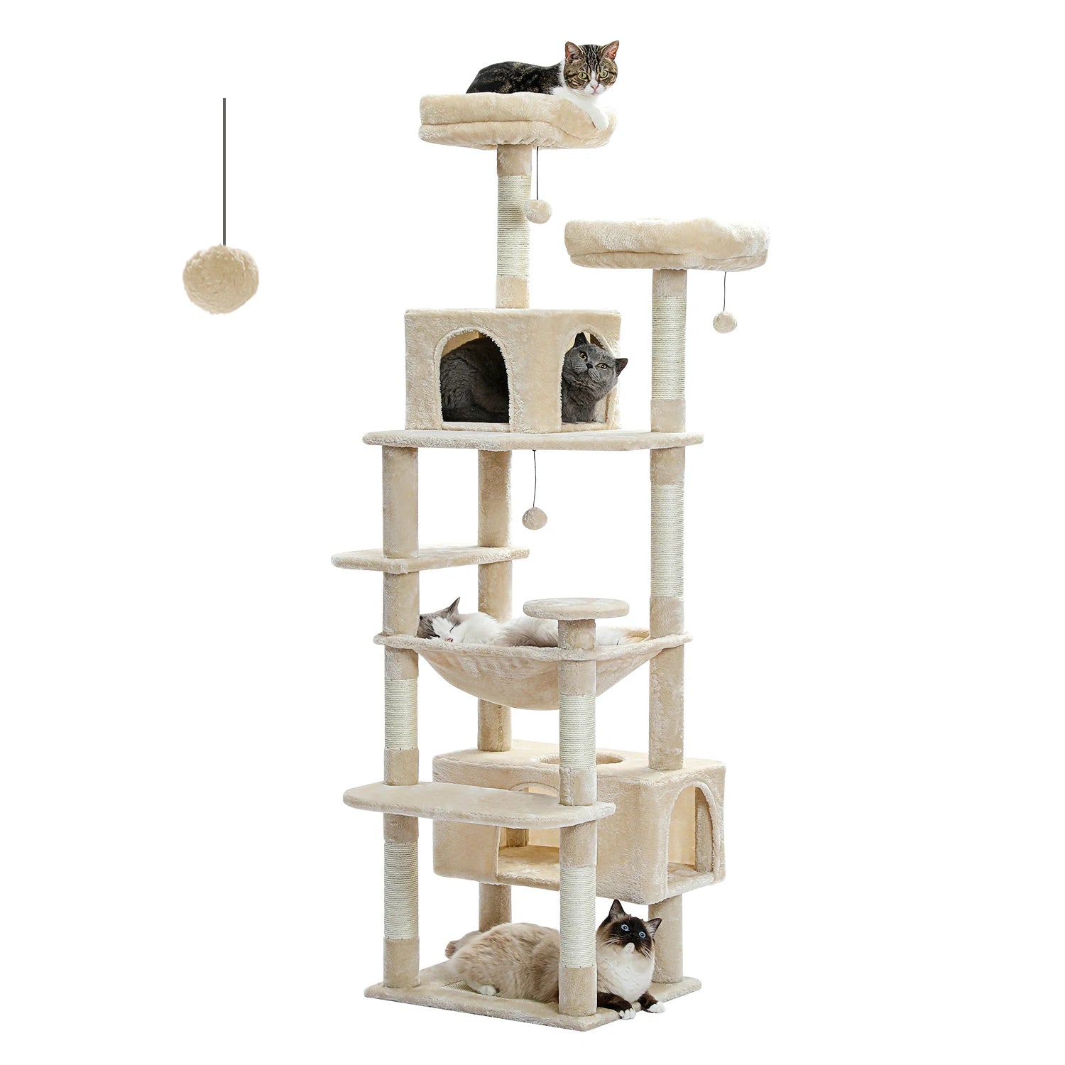Tall Multi-level Cat Tree Tower With Scratching Posts, Hammock, and Perches