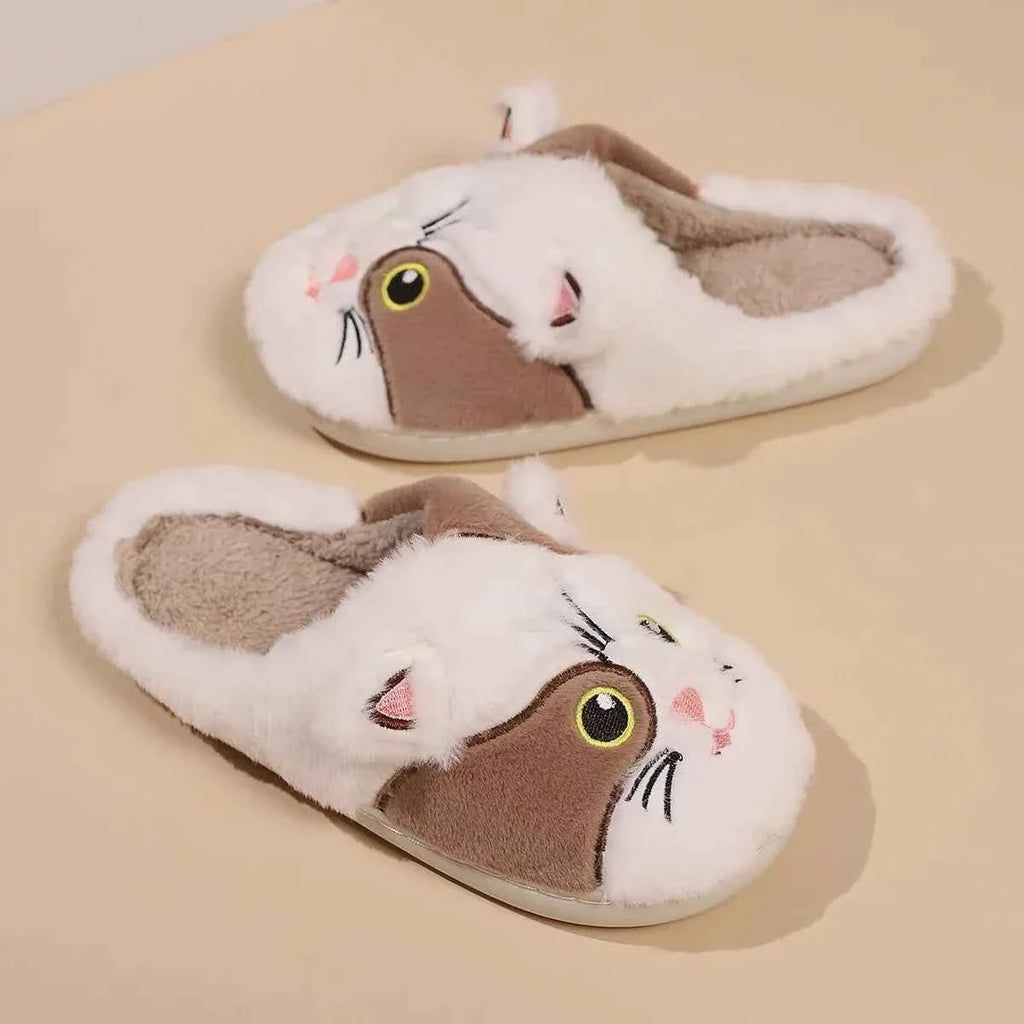 Waterproof Autumn Cat Slippers - (Khaki & White, Black & White) - (5 Shoe Sizes) - Ladies