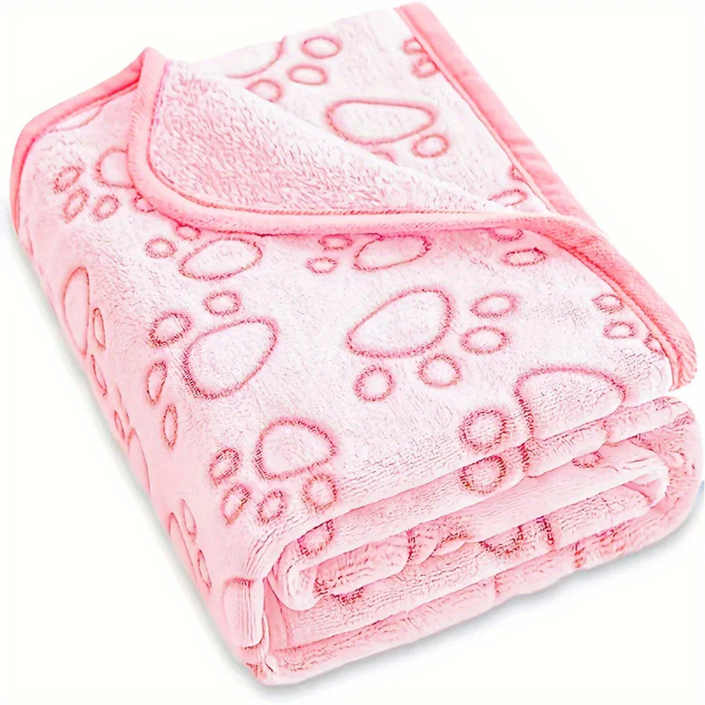 Pet Blanket  – Dog Cat  - (Cute Paw Print ) - (Fleece) - (3 Sizes) -(Pink)