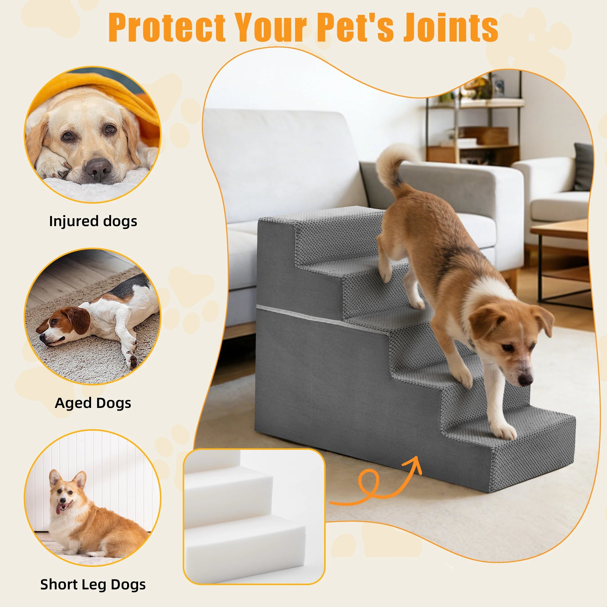 Pet Ladder - Dog  - (Non-Slip) - (In-Home) - (Customize to be 3,4, or 5 Step Options) - (Grey)