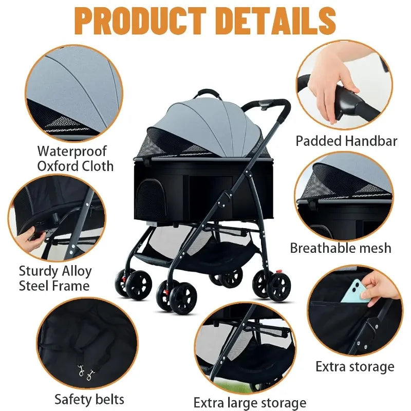 3-in-1 Portable Pet Stroller with Pet Carrier Bag + Pet Car Seat - Dog Cat - (8 Color Options) - (While Supplies Last)