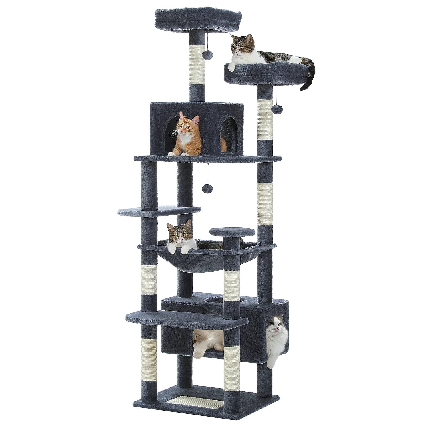 Tall Multi-level Cat Tree Tower With Scratching Posts, Hammock, and Perches