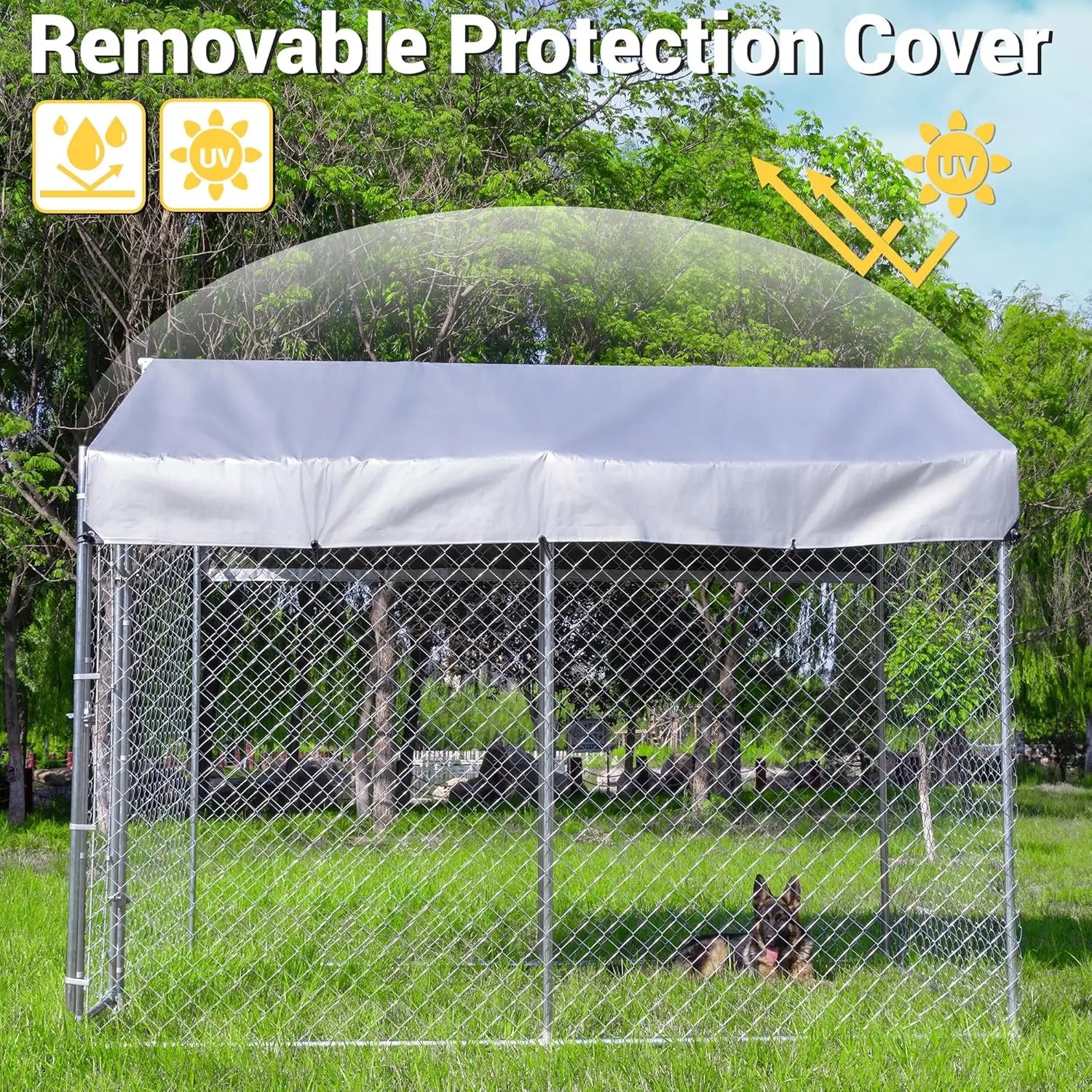 Galvanized Chain Link Outdoor Enclosure with Cover - Dog - ( XL)