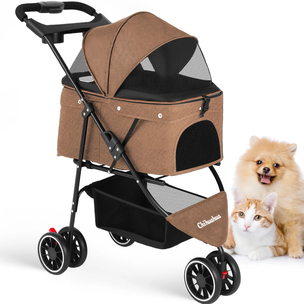 Portable Travel Pet Stroller - Dog Cat - (5 Color Options) - (M) - (Lightweight) - (Mesh Window Ventilation)