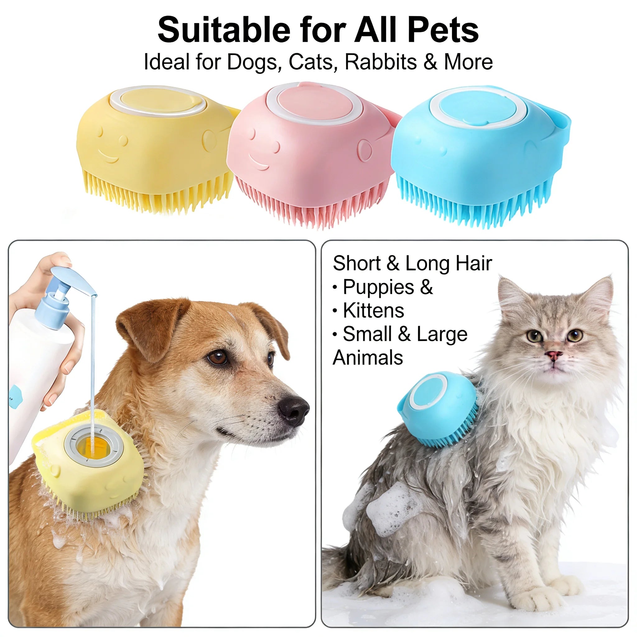 Bath and Massage Brush With Shampoo Storage - Dog Cat - (2-in-1) - (3 Color Options) - (While Supplies Last)