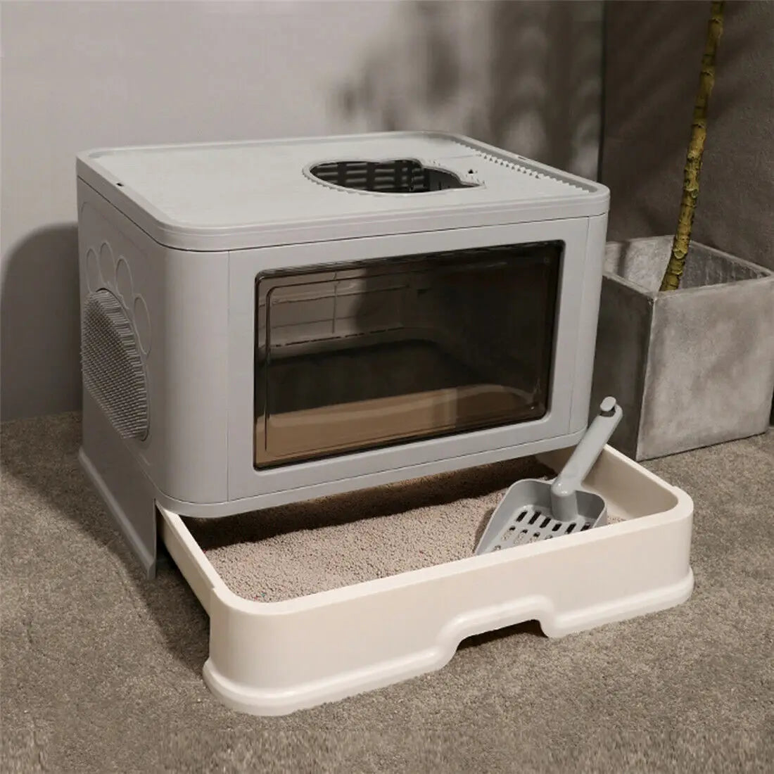 Foldable Litter Box with Front Entry and Top Exit - Includes Scoop - Cat