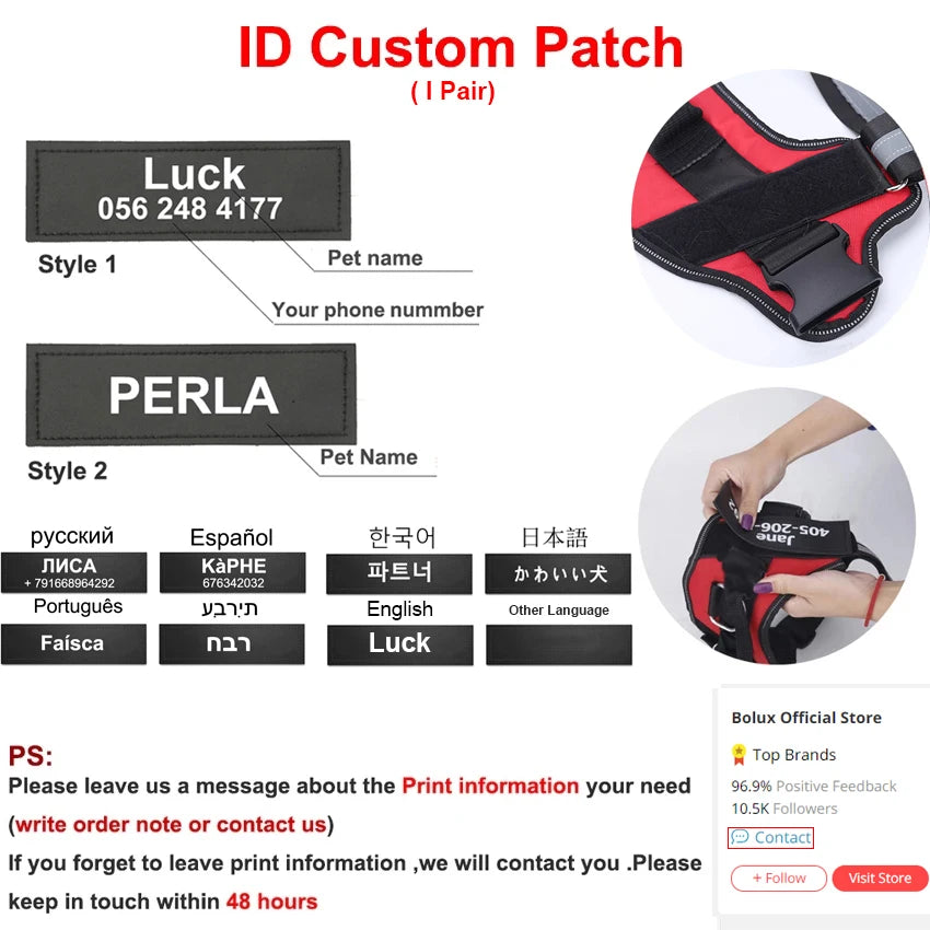 Personalized NO PULL Reflective Breathable Training Harness - (11 Color Options) -  (Sm-XL) - Dog