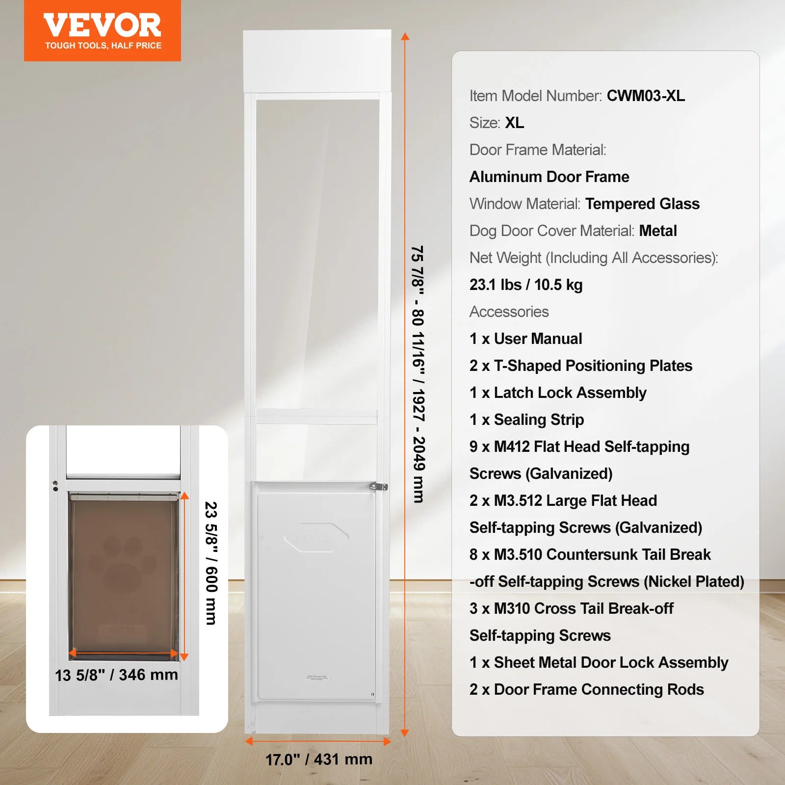 Sliding Glass Adjustable Door - (M-XL) - Dog Cat