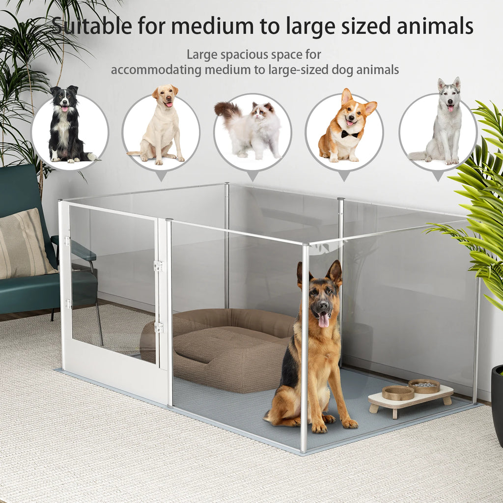 Heavy Duty Playpen Enclosure - Dog -  (6 Transparent Panel)