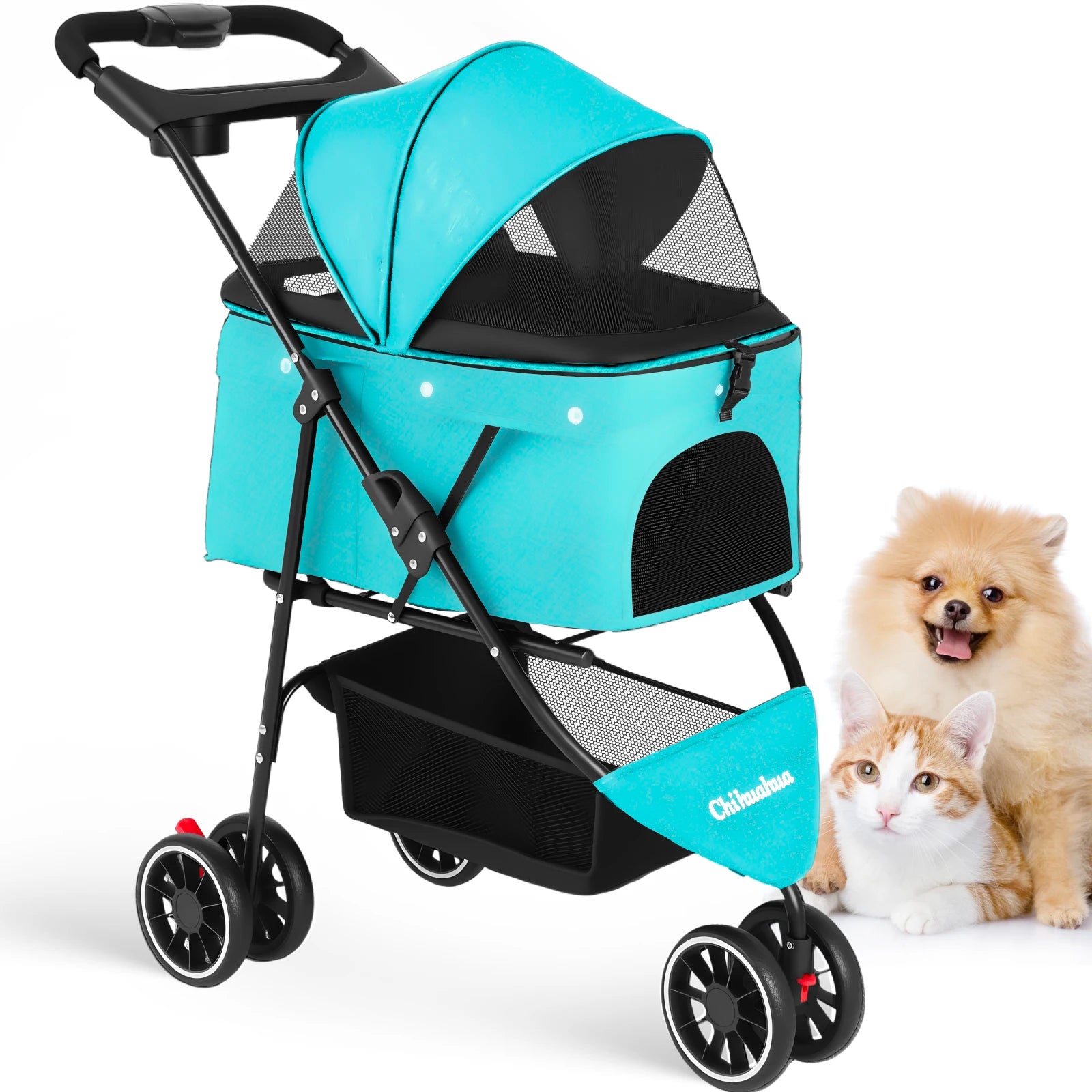 Portable Travel Pet Stroller - Dog Cat - (5 Color Options) - (M) - (Lightweight) - (Mesh Window Ventilation)