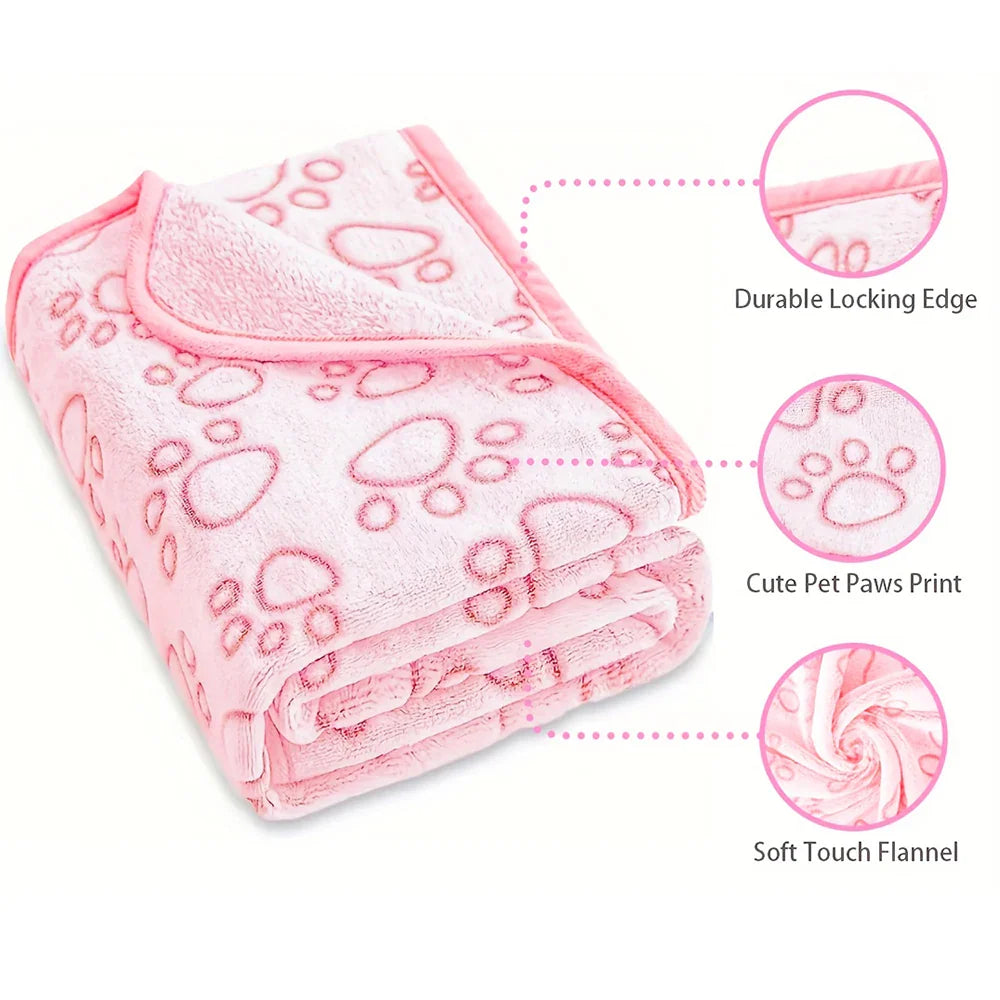 Pet Blanket  – Dog Cat  - (Cute Paw Print ) - (Fleece) - (3 Sizes) -(Pink)