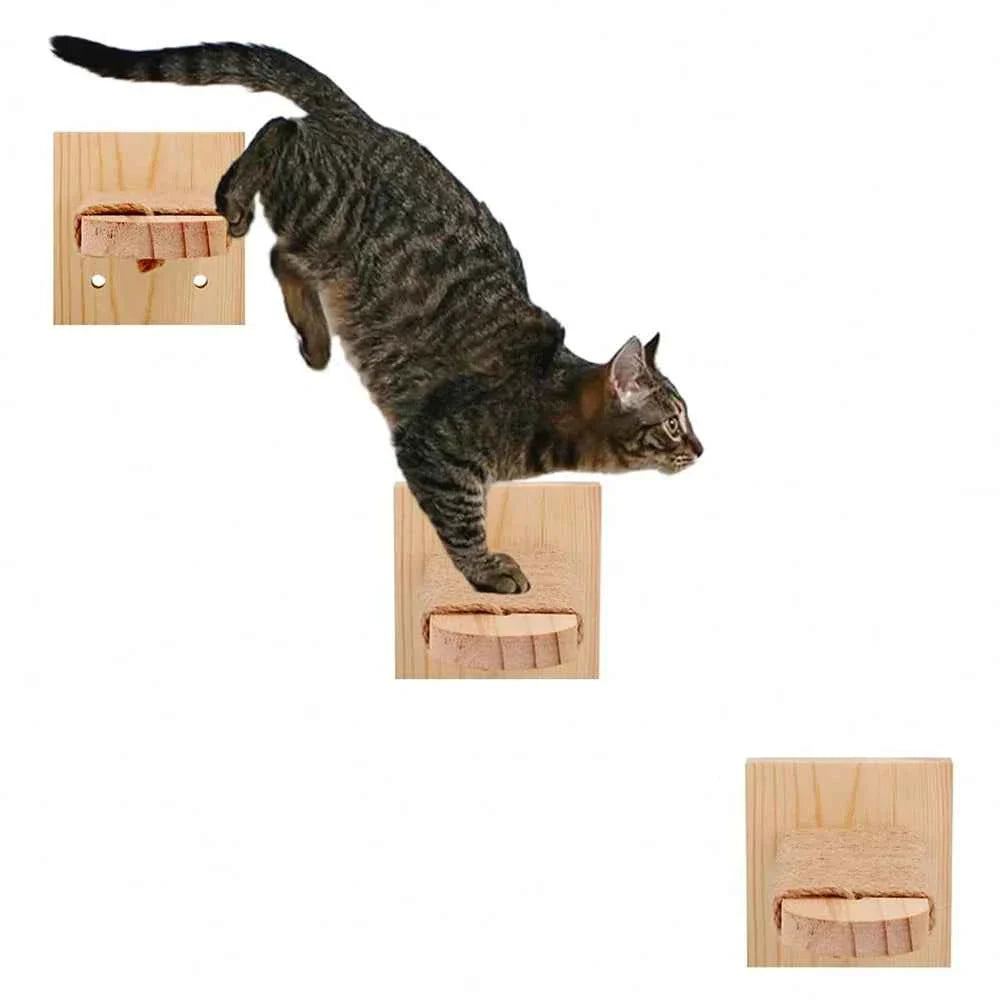 Climbing Ladder with Rope and Scratching Post -  Cat  - (Wall Mounted) - Wood) - (1,2, 3 Pc Options)