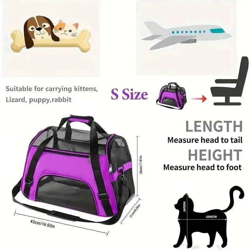 Airline Approved Mesh Pet Travel Carrier Bag - Dog Cat - (Breathable) - (6 Color Options) - (S-L)