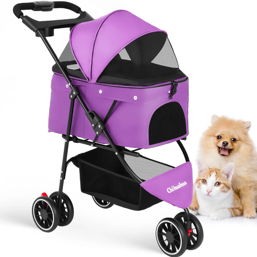 3 Wheels Pet Stroller and Carrier with Mesh Canopy - Dog Cat - (6 Color Options) - (M)