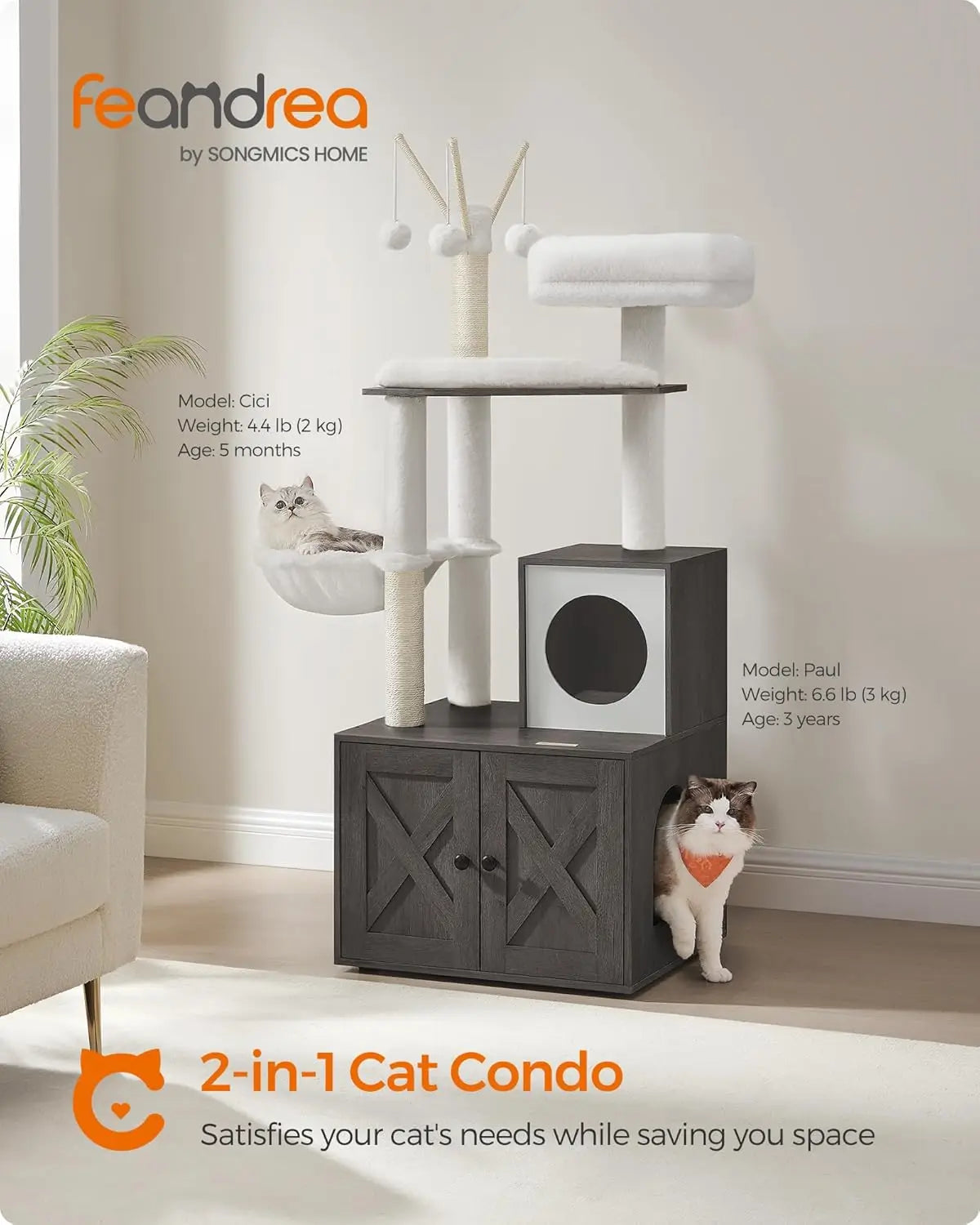 2-in-1 Cat Tree and Condo with Litter Box Enclosure - Cat - (59-Inch) - (Scratching Posts) - (4 Color Options)