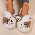 Waterproof Autumn Cat Slippers - (Khaki & White, Black & White) - (5 Shoe Sizes) - Ladies