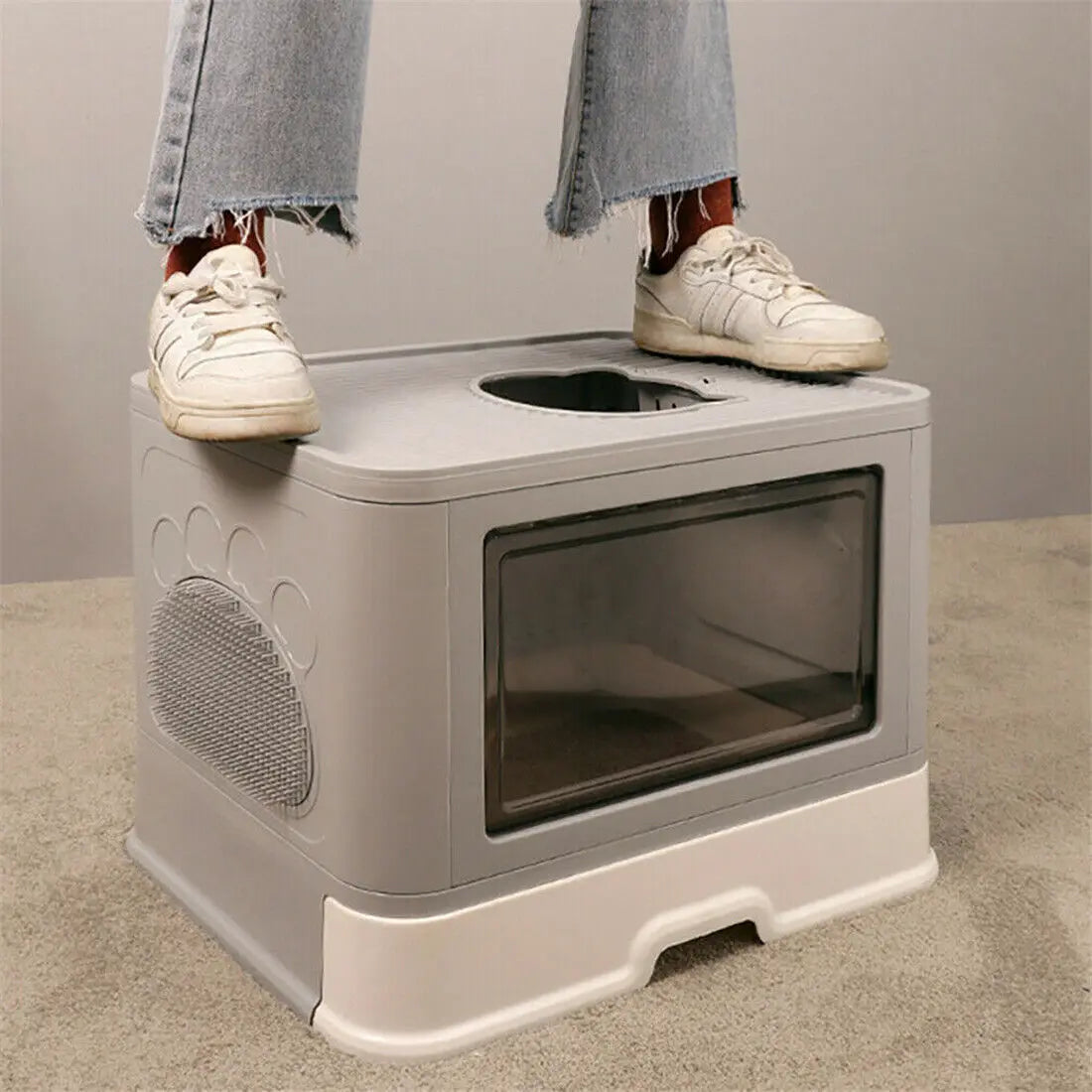 Foldable Litter Box with Front Entry and Top Exit - Includes Scoop - Cat