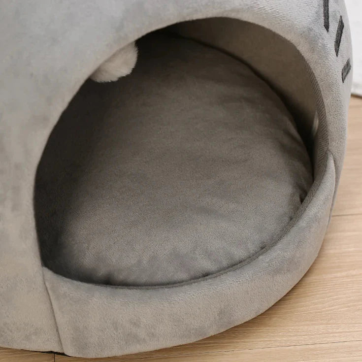 Cute and Cozy Cat Shaped Bed Includes Interactive Toy - Cat  - (S,M, Big) - (Grey) - (While Supplies Last)