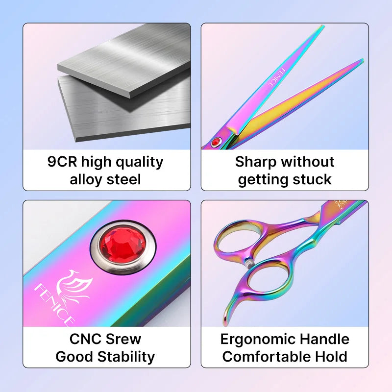 Quality Grooming Scissor Set - Dog Cat - (Alloy Steel) - (6.5 / 7.0") - (Rainbow, Black)