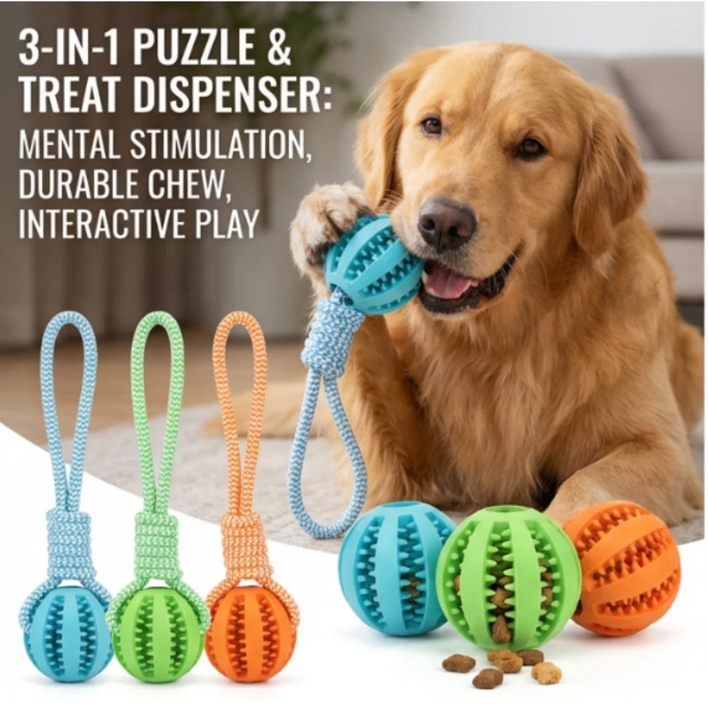 Durable Braided Pet Rope and Ball Chew Toy & Treat Dispenser