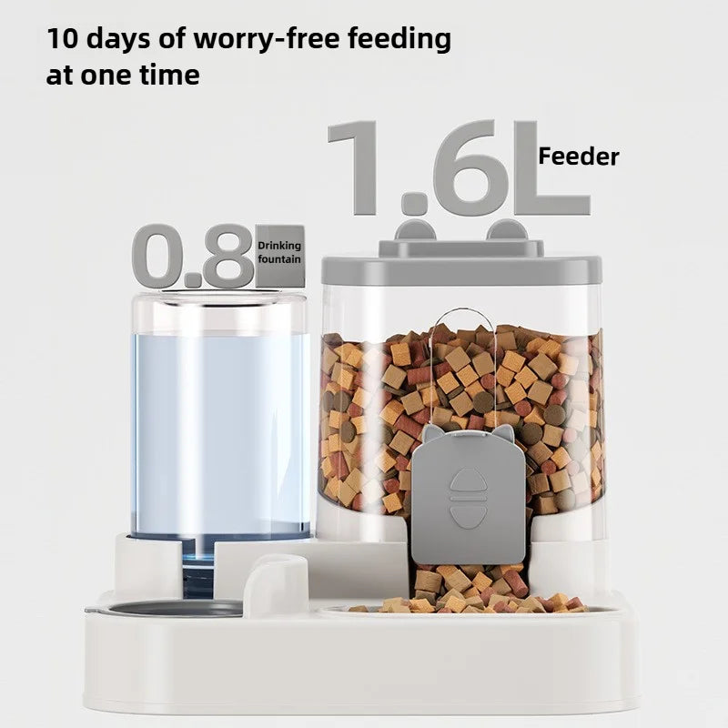 Automatic Spill-Proof Feeder Bowl with Water Fountain - Dog Cat - (Grey, Beige) - (While Supplies Last)