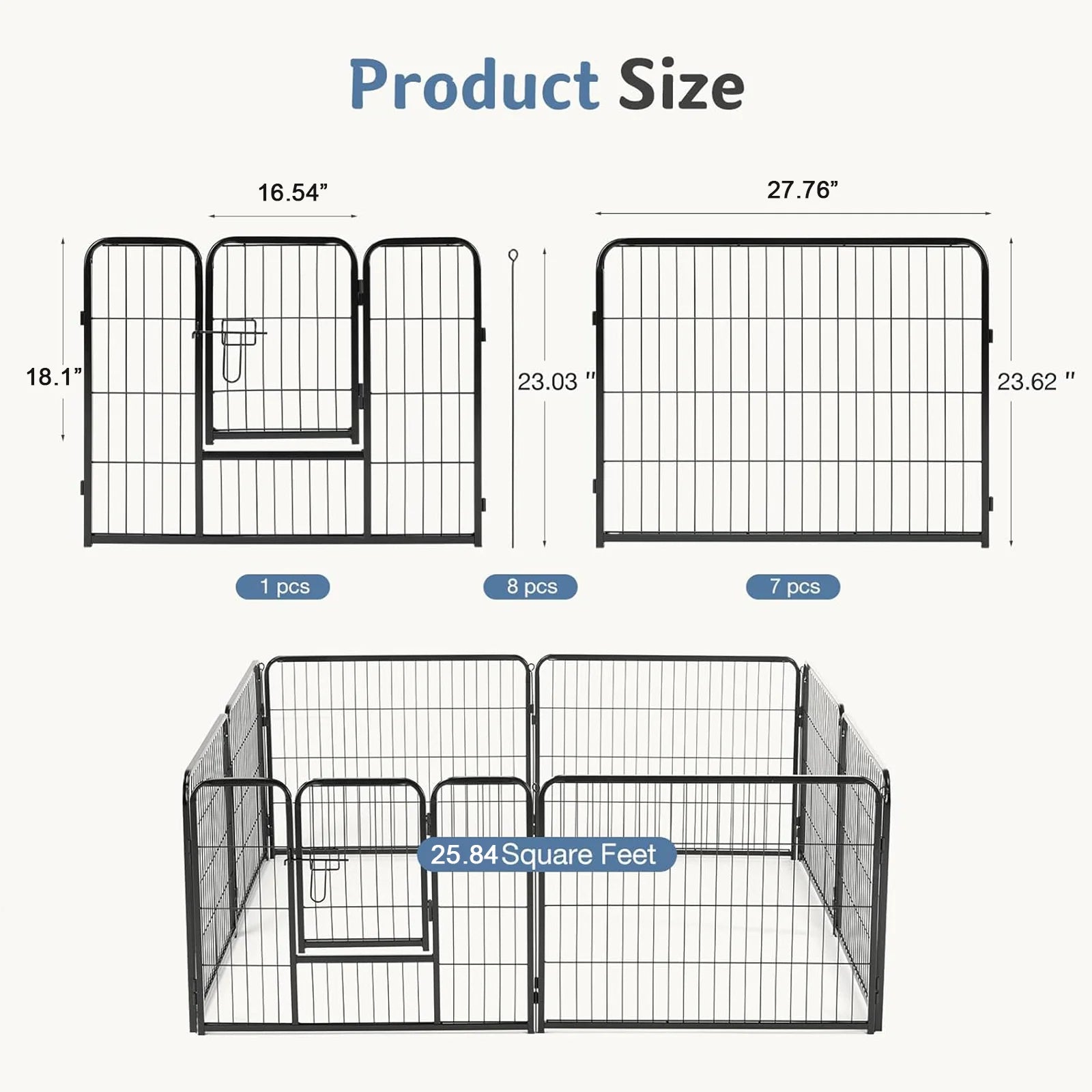 Foldable Metal Fence Playpen Enclosure - Dog -  (8 Panel) - (24", 32")