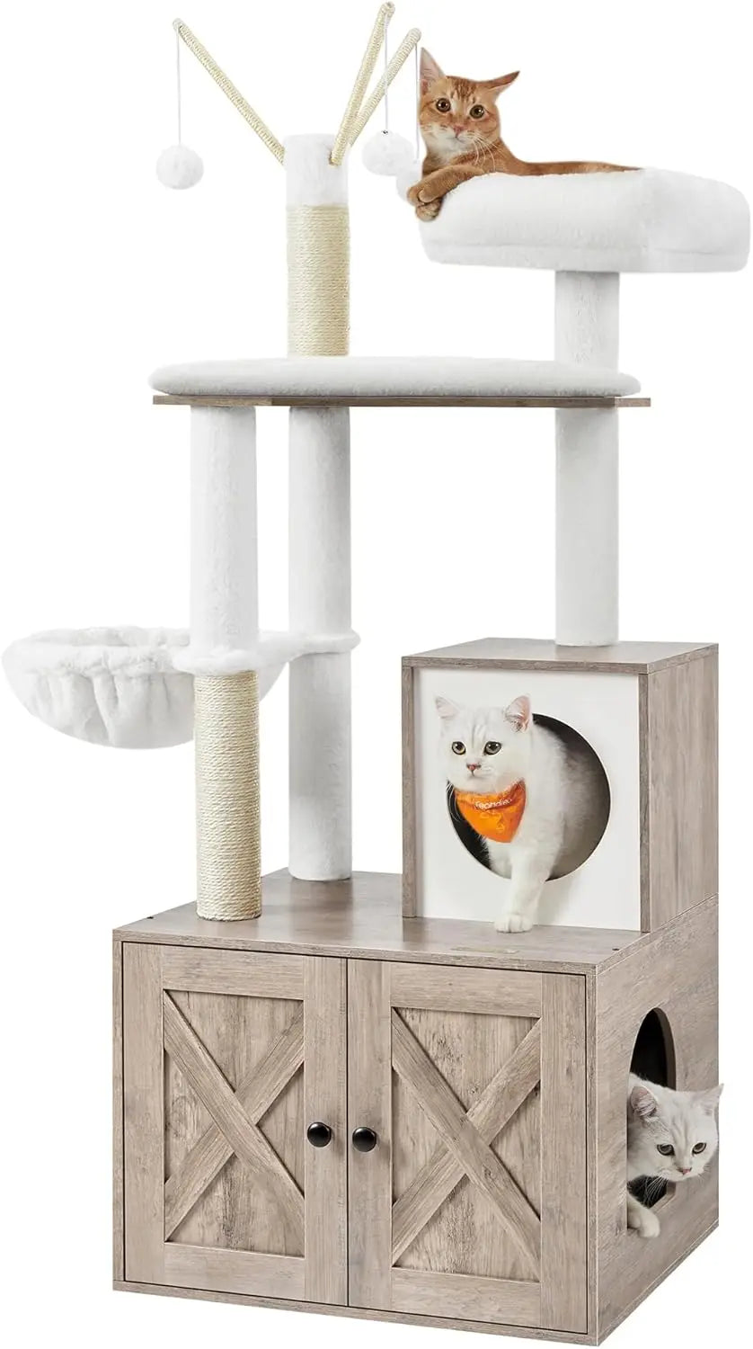2-in-1 Cat Tree and Condo with Litter Box Enclosure - Cat - (59-Inch) - (Scratching Posts) - (4 Color Options)