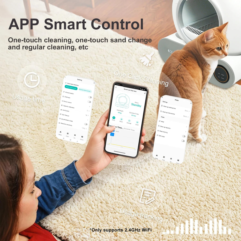 Automatic Self Cleaning Litter Box with Mat and App Control - Cat - (White) - (While Supplies Last)