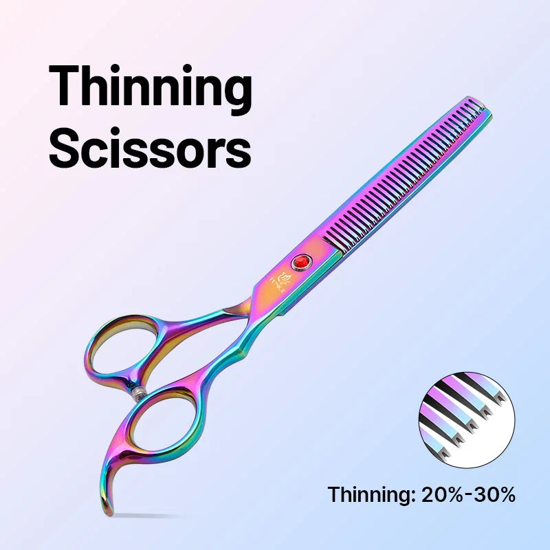 Quality Grooming Scissor Set - Dog Cat - (Alloy Steel) - (6.5 / 7.0") - (Rainbow, Black)