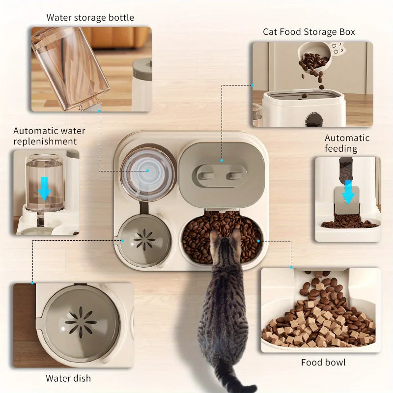 Automatic Spill-Proof Feeder Bowl with Water Fountain - Dog Cat - (Grey, Beige) - (While Supplies Last)