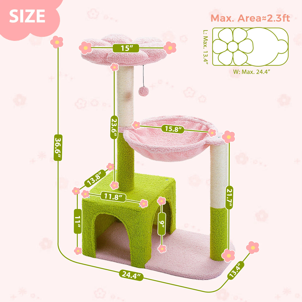 Flower Cat Tree with Large Metal Frame Hammock