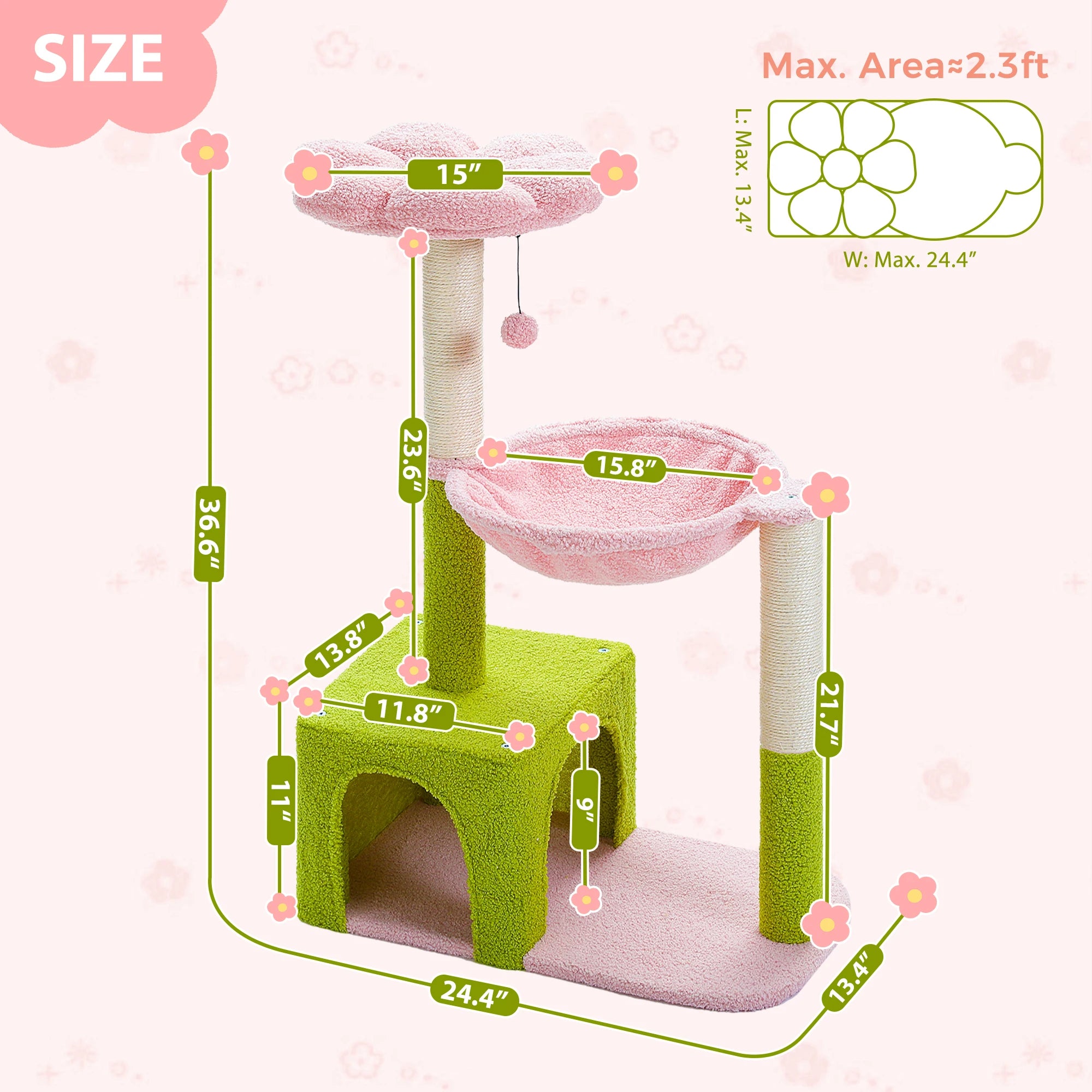 Flower Cat Tree with Large Metal Frame Hammock