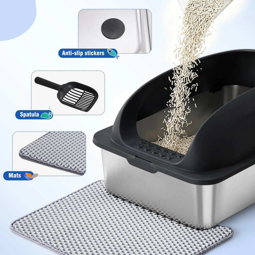 Semi-Closed Leak proof Litter Box with Lid - Cat - (Stainless Steel) - (Black, Lt. Grey) - (While Supplies Last)
