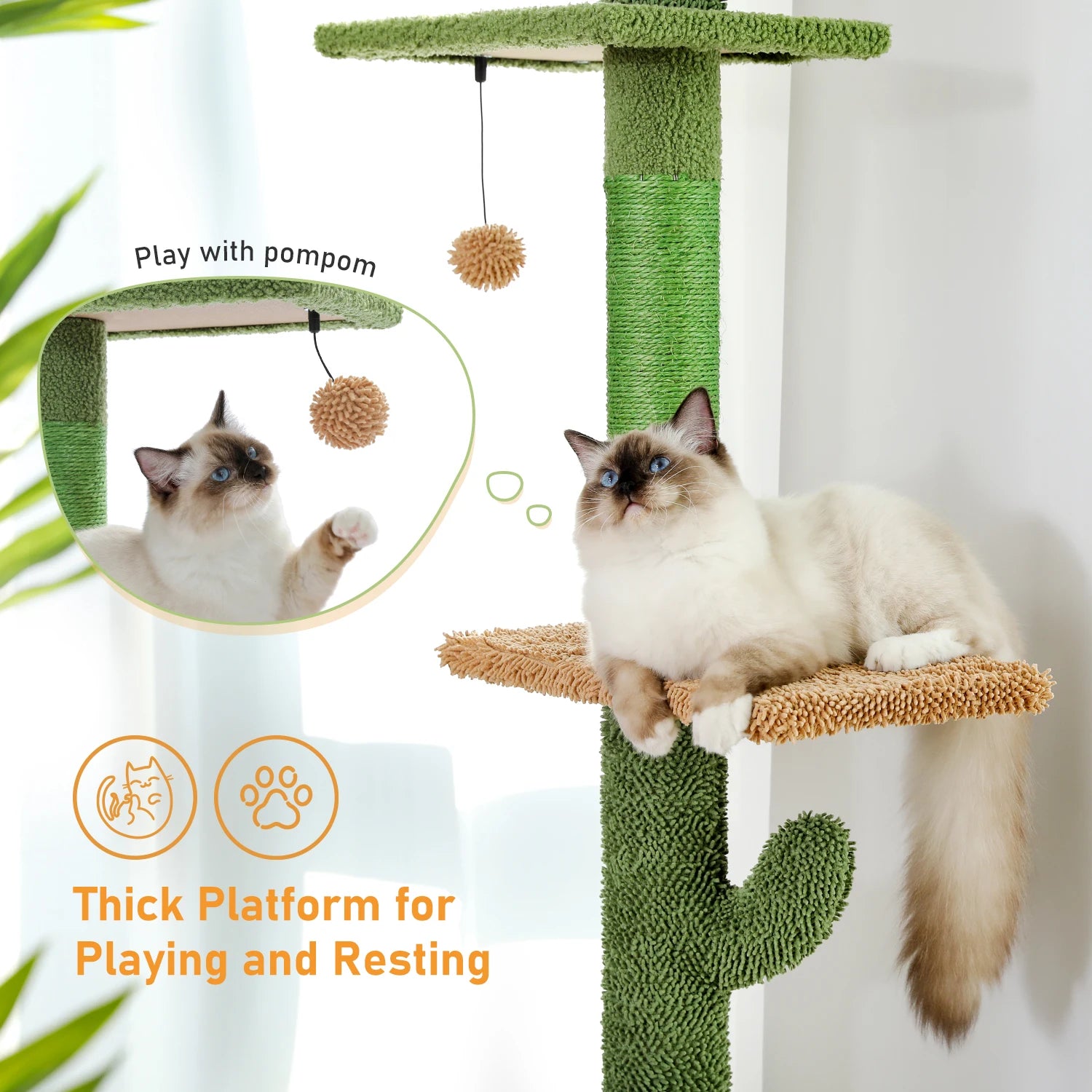5-Tier Floor to Ceiling Cat Cactus Tree, Perches, Hammock