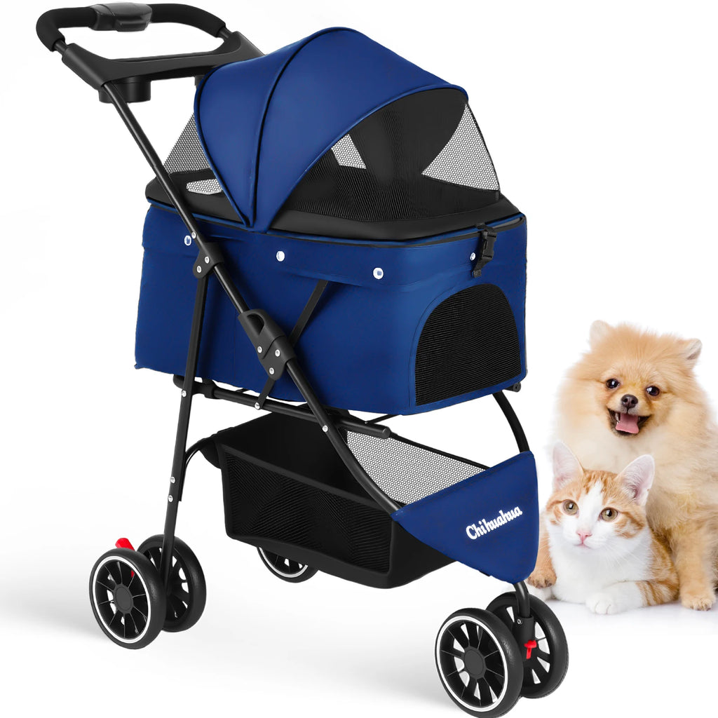Portable Travel Pet Stroller - Dog Cat - (5 Color Options) - (M) - (Lightweight) - (Mesh Window Ventilation)