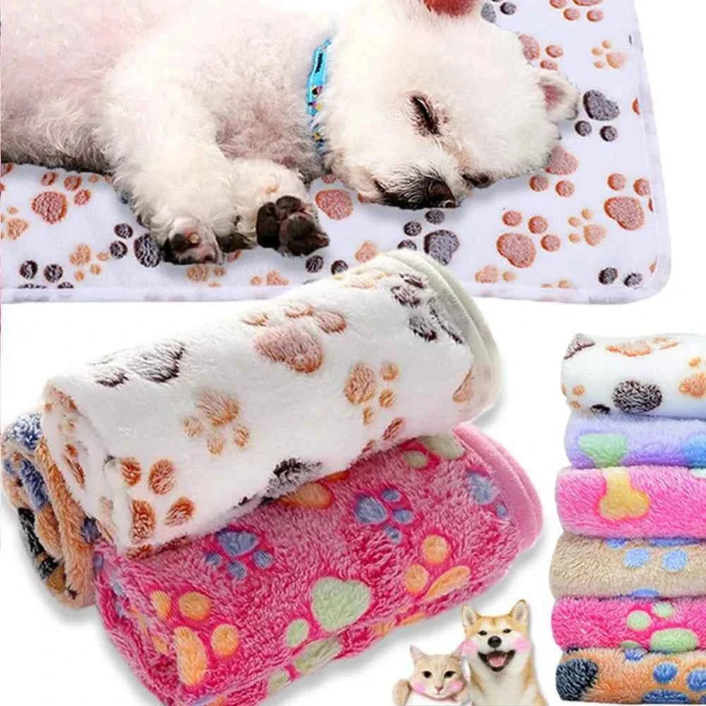 Paw Print Pet Blanket – Dog Cat  - (5 Color Options) - (Lightweight) - (S-L)