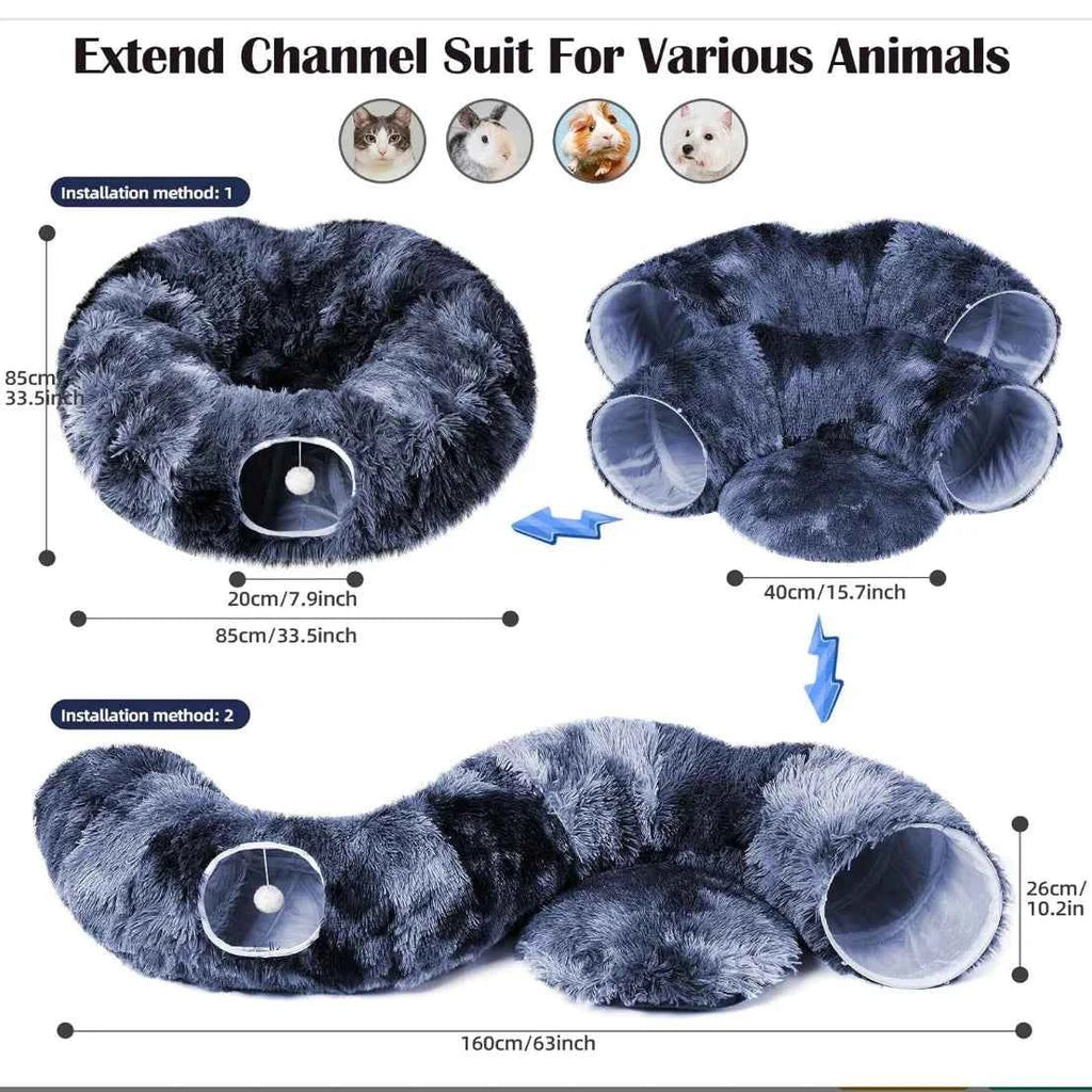 Plush Tunnel Bed – Cat - (2-in-1 Cozy Sleeping and Interactive Toy) - (L) - (4 Color Options) - (While Supplies Last)