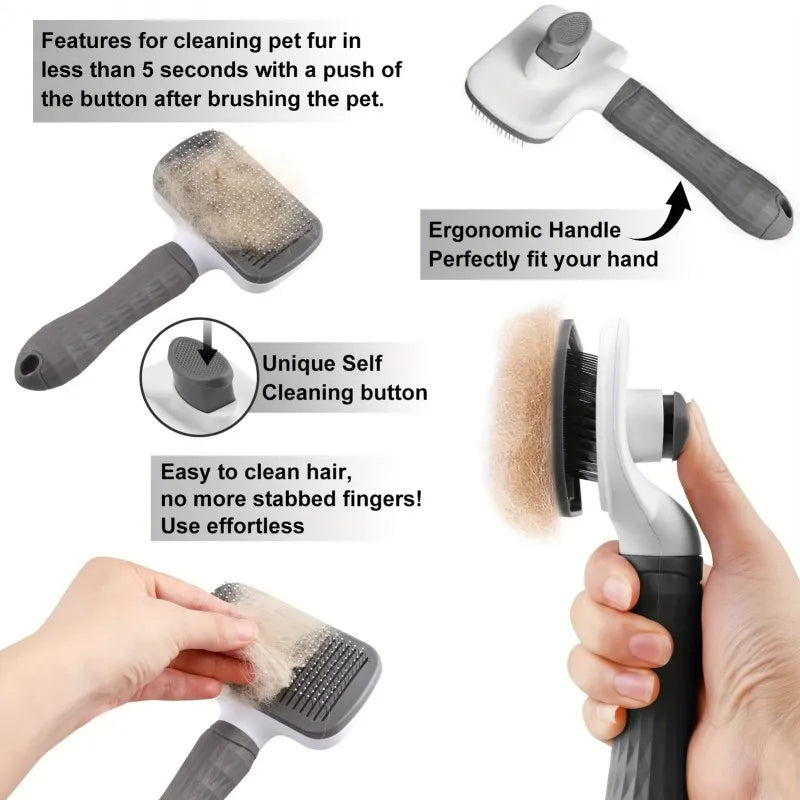 Push Button Grooming Brush - (Hair Remover) - (Massage) - Dog Cat - (Grey) - (Gentle) - (While Supplies Last)