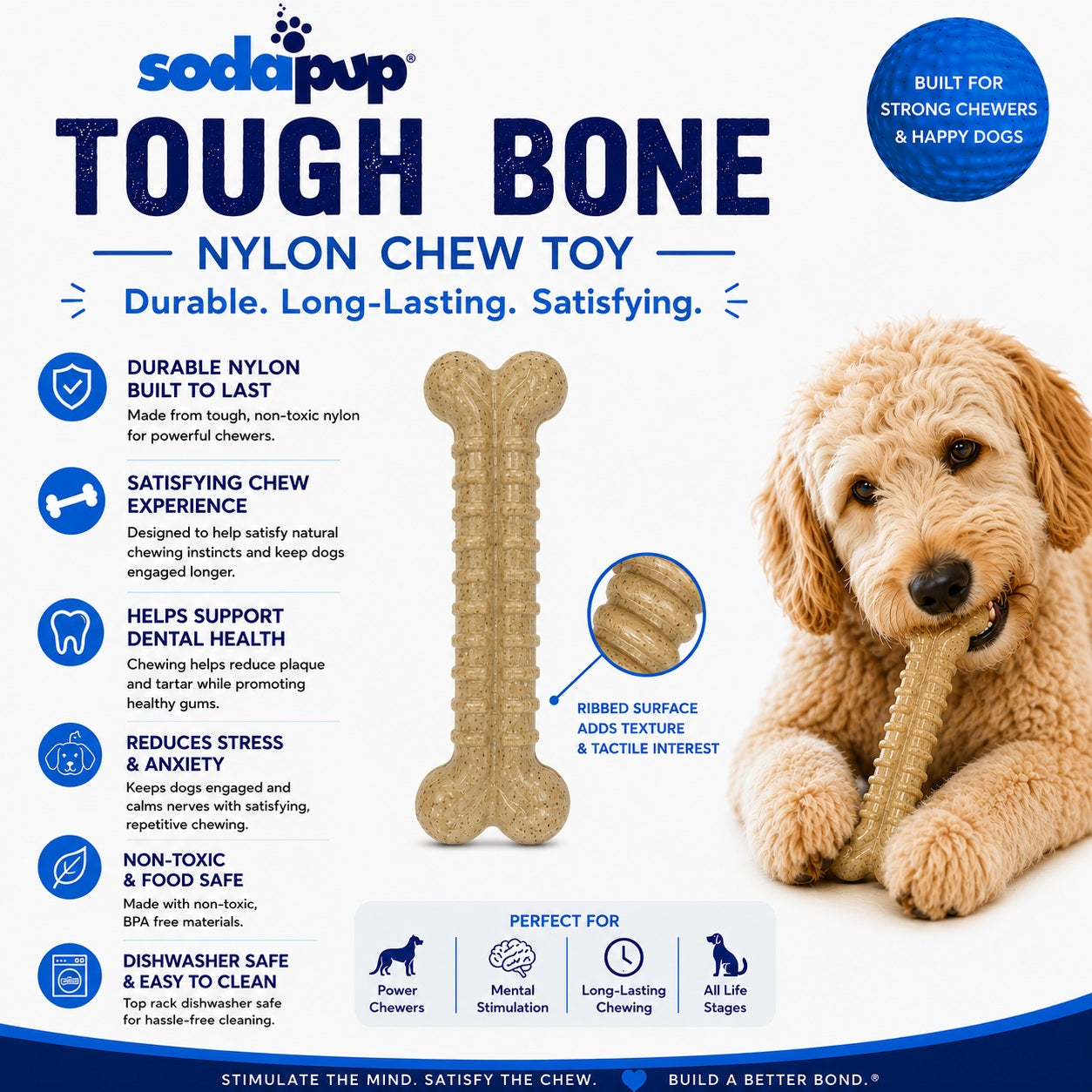 Nylon Chew Bone - Dog - (|Aggressive Chewers ) - (Tough Bone Brown) - (SodaPup)