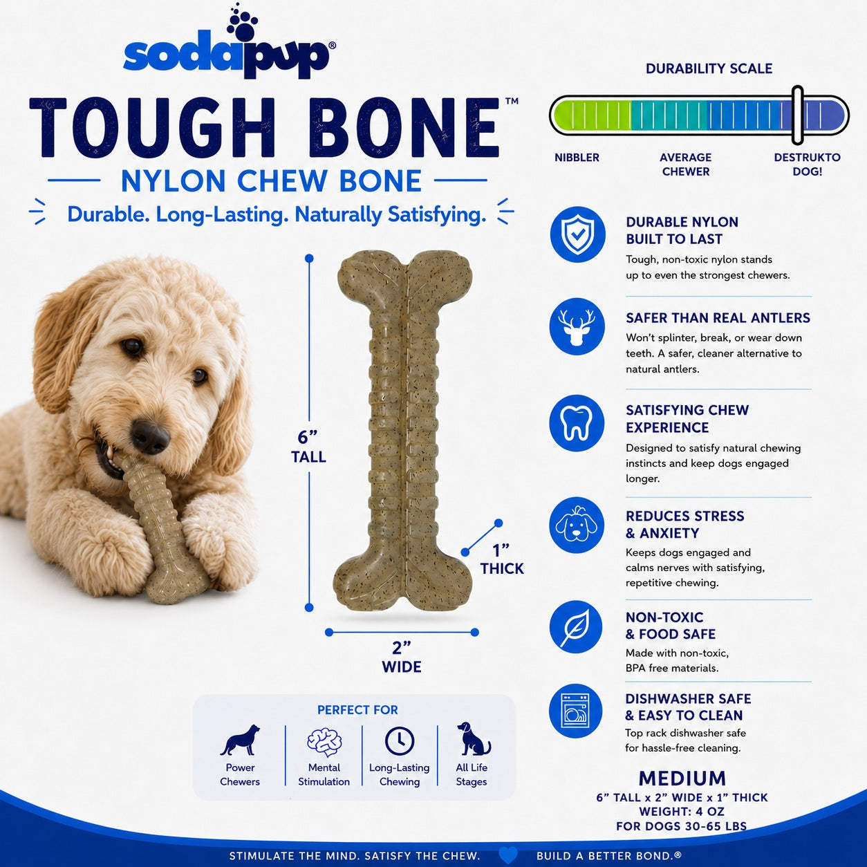 Nylon Chew Bone - Dog - (|Aggressive Chewers ) - (Tough Bone Brown) - (SodaPup)