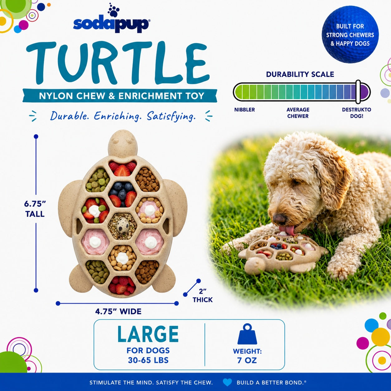 Turtle Nylon Chew Toy - Dog  - (Enrichment) - (Power Chewer) - (Brown) - (SodaPup)