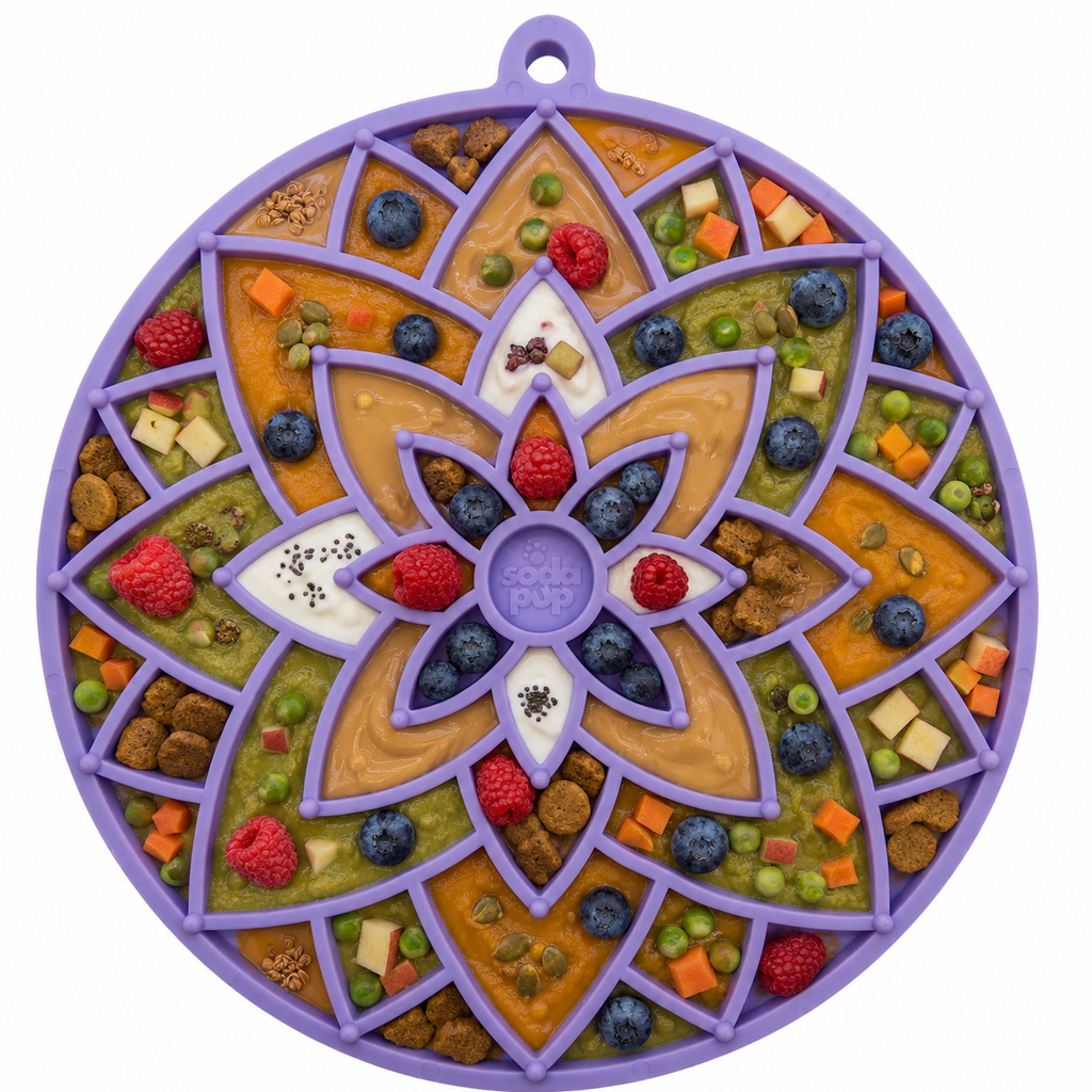 Anxious Dog: Try this Relief Enrichment Lick Mat (Lotus Design) (Pastels: Purple, Green, Pink, & Yellow)