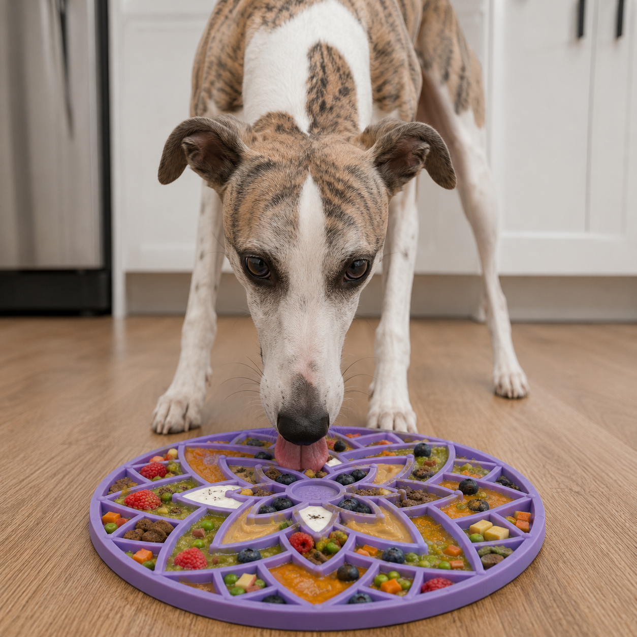 Anxious Dog: Try this Relief Enrichment Lick Mat (Lotus Design) (Pastels: Purple, Green, Pink, & Yellow)