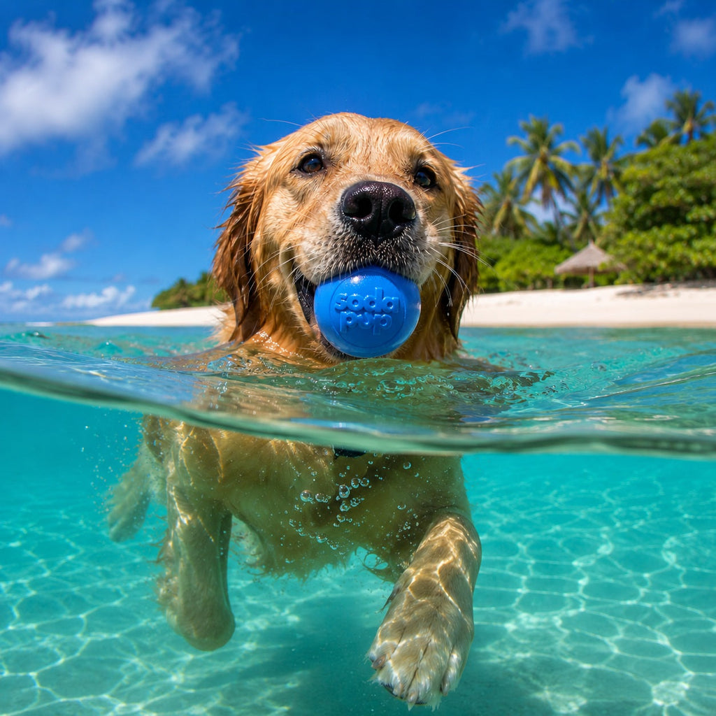 Squeak Ball Chew Toy - Dog  - (Floats) - (M,L) - (Rubber) - (5 Color Options) -  (SodaPup)
