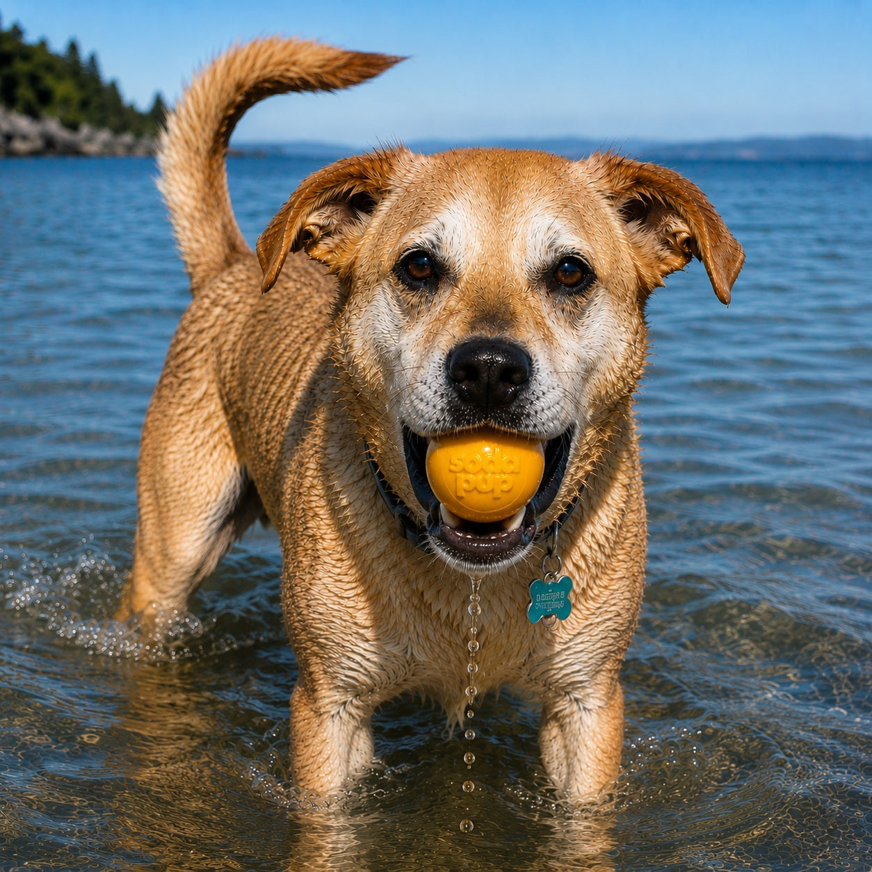 Squeak Ball Chew Toy - Dog  - (Floats) - (M,L) - (Rubber) - (5 Color Options) -  (SodaPup)