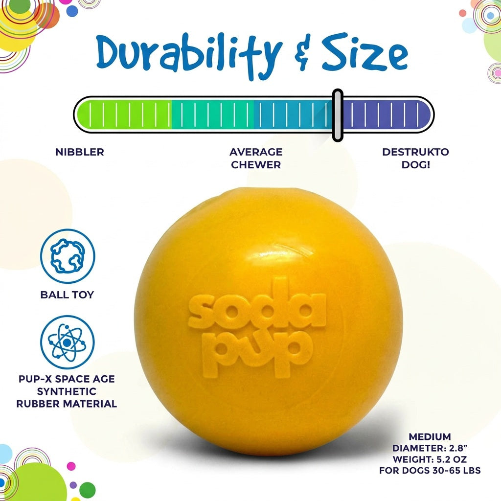 Squeak Ball Chew Toy - Dog  - (Floats) - (M,L) - (Rubber) - (5 Color Options) -  (SodaPup)