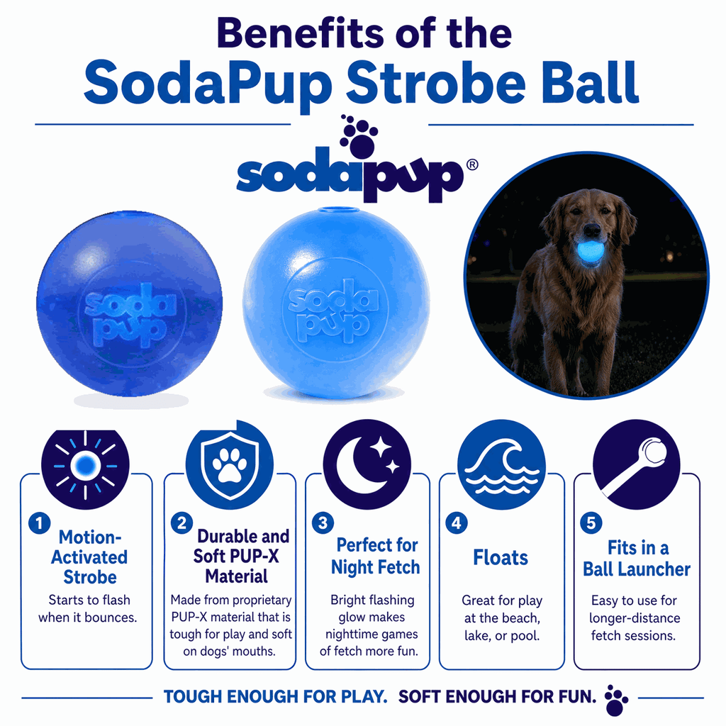 Strobe Ball Light-Up Chew Toy - Dog - (Floating) - (Rubber) - (Blue) -  (SodaPup) - (While Supplies Last)