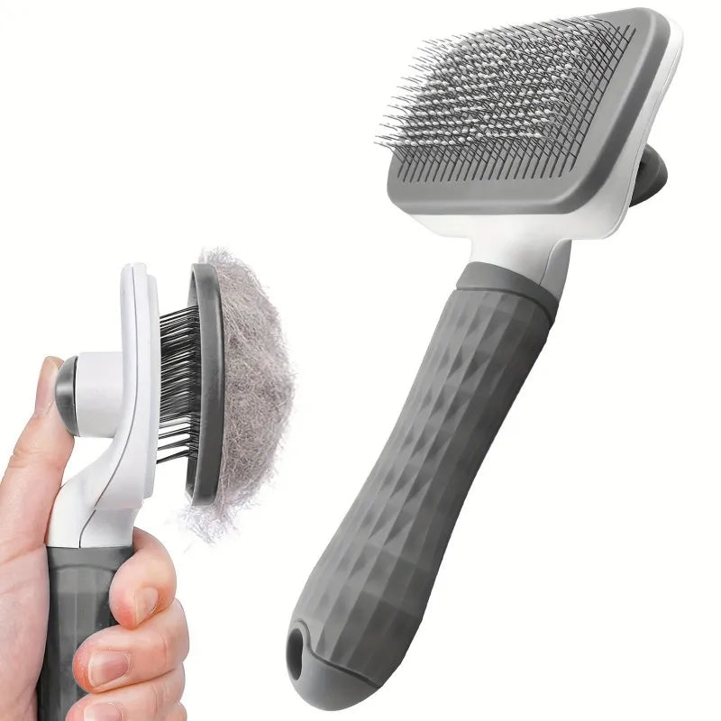 Push Button Grooming Brush - (Hair Remover) - (Massage) - Dog Cat - (Grey) - (Gentle) - (While Supplies Last)