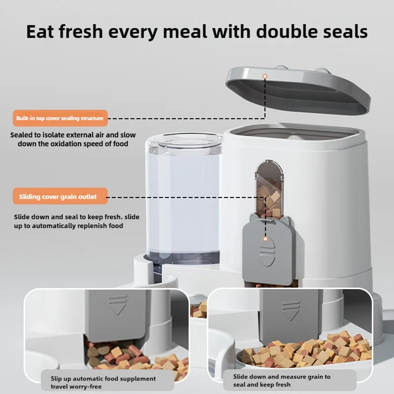 Automatic Spill-Proof Feeder Bowl with Water Fountain - Dog Cat - (Grey, Beige) - (While Supplies Last)